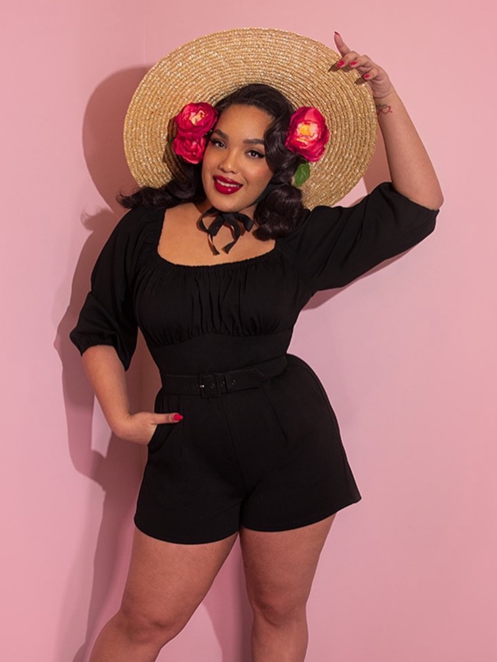 Vixen by Micheline Pitt Black Vacation Playsuit Romper